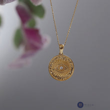 Load image into Gallery viewer, Gold Medallion Sun Eye Necklace