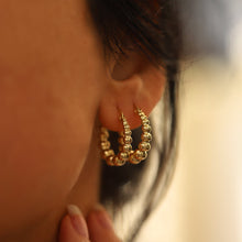 Load image into Gallery viewer, Gold Beaded Hoops Earrings