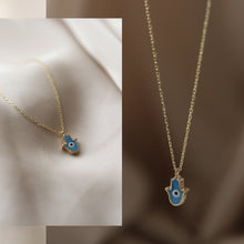 Load image into Gallery viewer, Dainty Turquoise Hamsa Necklace