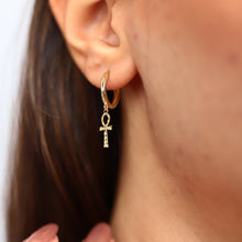 Load image into Gallery viewer, Hammered Effect Ankh Drop Earrings