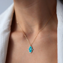 Load image into Gallery viewer, Large Turquoise Hamsa Necklace