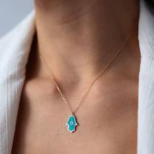 Load image into Gallery viewer, Large Turquoise Hamsa Necklace