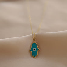 Load image into Gallery viewer, Large Turquoise Hamsa Necklace