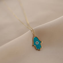 Load image into Gallery viewer, Large Turquoise Hamsa Necklace