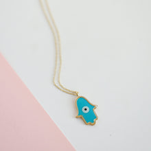 Load image into Gallery viewer, Large Turquoise Hamsa Necklace