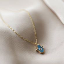Load image into Gallery viewer, Dainty Turquoise Hamsa Necklace