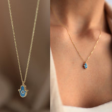 Load image into Gallery viewer, Dainty Turquoise Hamsa Necklace