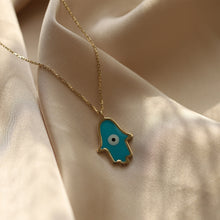 Load image into Gallery viewer, Large Turquoise Hamsa Necklace