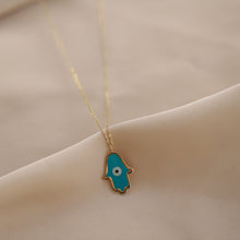 Load image into Gallery viewer, Large Turquoise Hamsa Necklace