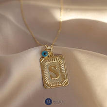Load image into Gallery viewer, Gold Retro Initial Necklace with Evil Eye