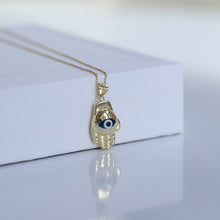 Load image into Gallery viewer, Curved Evil Eye Hamsa Necklace