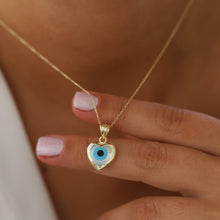 Load image into Gallery viewer, Heart Shaped Mother of Pearl Evil Eye Necklace