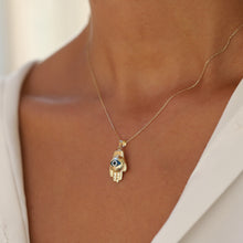 Load image into Gallery viewer, Curved Evil Eye Hamsa Necklace