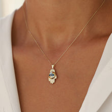 Load image into Gallery viewer, Curved Evil Eye Hamsa Necklace
