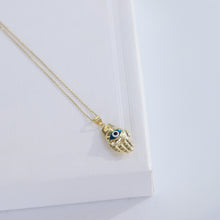 Load image into Gallery viewer, Curved Evil Eye Hamsa Necklace
