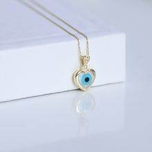 Load image into Gallery viewer, Heart Shaped Mother of Pearl Evil Eye Necklace
