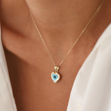 Load image into Gallery viewer, Heart Shaped Mother of Pearl Evil Eye Necklace