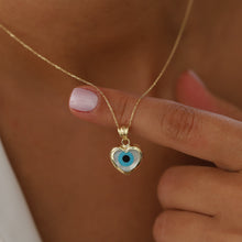 Load image into Gallery viewer, Heart Shaped Mother of Pearl Evil Eye Necklace