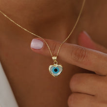 Load image into Gallery viewer, Heart Shaped Mother of Pearl Evil Eye Necklace
