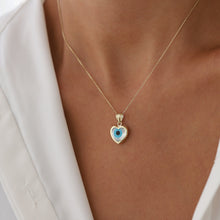 Load image into Gallery viewer, Heart Shaped Mother of Pearl Evil Eye Necklace