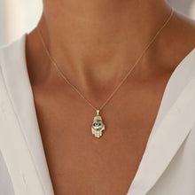 Load image into Gallery viewer, Curved Evil Eye Hamsa Necklace
