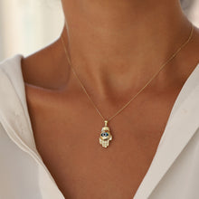 Load image into Gallery viewer, Curved Evil Eye Hamsa Necklace
