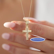 Load image into Gallery viewer, 14K Gold Patterned Cross Necklace, Gold Religious Pendant, Gold Cross Pendant, Elegant Christian Jewelry, Gold Jesus Cross Necklace
