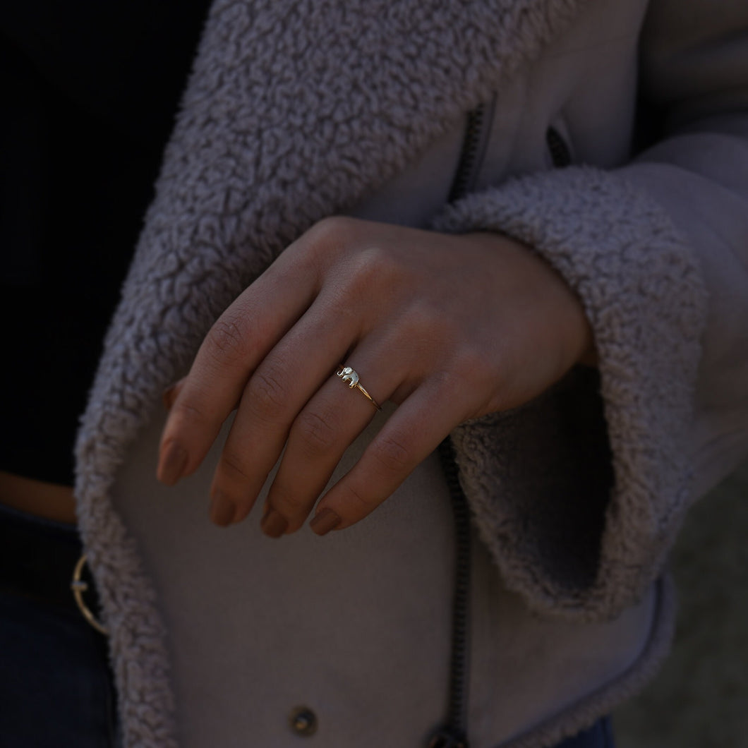 14K Gold Elephant Ring, Minimal Stackable, Good Fortune Symbol, Rose Gold, White Gold, Yellow Gold