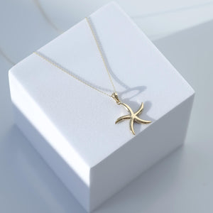 14k Gold Starfish Necklace, Solid Gold Starfish Charm Pendant, Starfish Layering Necklace, Gold Animal Necklace, Summer Beach Jewelry