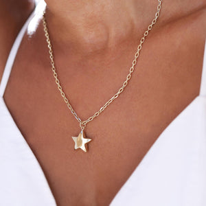 14k Real Gold Star Necklace, Gold Star Charm, Celestial Jewelry, Gold Star Charm, Layered 3D Star Pendant, Gold Chain Necklace, Star Charm