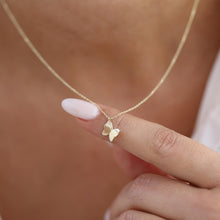 Load image into Gallery viewer, 14k Gold Butterfly Necklace, Delicate Gold Jewelry, Symbol of Transformation, Gold Animal Necklace, Mini Layering Butterfly Pendant
