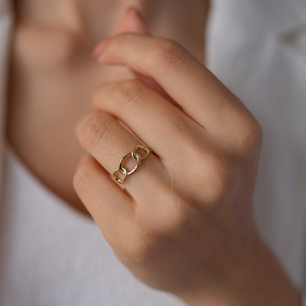 14K Gold Thin Chain Ring, Gold Knot Ring, Everyday Jewelry, Mother's Day, Birthday Gift, Simple Gold Ring, Gift for Her, Rose Gold Ring