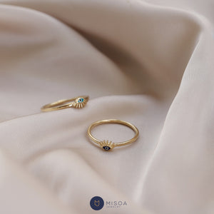 14K Gold Eyelash Ring, Stackable Ring, Turquoise Ring, Evil Eye Jewelry, Minimal Everyday Jewelry, Gift for Her, Real Gold, Dainty Ring