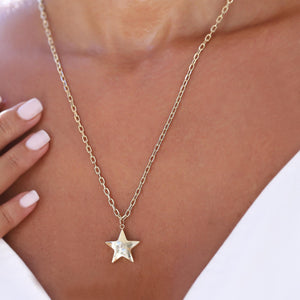 14k Real Gold Star Necklace, Gold Star Charm, Celestial Jewelry, Gold Star Charm, Layered 3D Star Pendant, Gold Chain Necklace, Star Charm