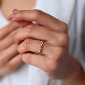 14K Gold Beaded Ring, Minimal Stackable Ring, Thin Gold Ring, Rose Gold, White Gold, Yellow Gold, Everyday Jewelry, Mother's Day, Birthday