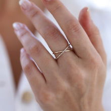 Load image into Gallery viewer, Diamond Cross Ring, 14K Gold Ring, X Ring, Handmade, Geometric, Gift for Her, Mother&#39;s Day, Minimalist Accessory, Gold Stacking Ring
