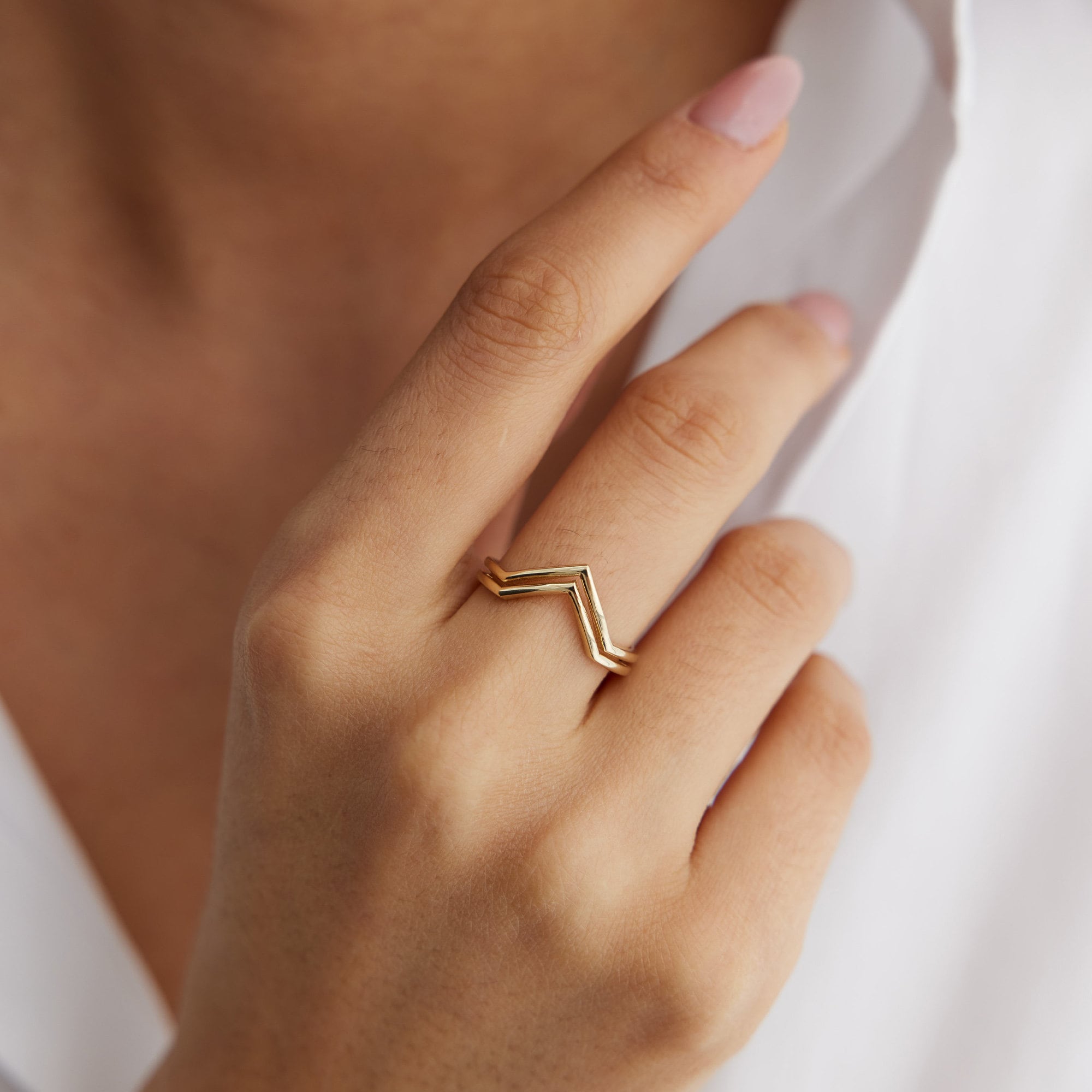14K Gold Double V Ring, Minimalist, Stacking Ring, Chevron Ring, Thumb  Ring, Mother's Day, Birthday Gift, Simple Gold Ring,Rose Gold