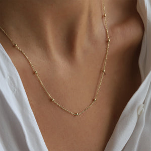 14K Gold Beaded Necklace, Satellite Chain Necklace, Dorica Beads, Dainty Jewelry, Minimalist Layering, Gift for Her, Mother’s Day