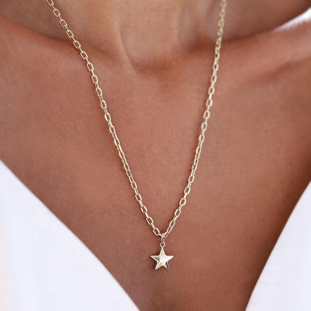 14k Real Gold Star Necklace, Gold Star Charm, Celestial Jewelry, Gold Star Charm, Layered 3D Star Pendant, Gold Chain Necklace, Star Charm