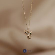 Load image into Gallery viewer, 14K Gold Fawn Pendant, Chain Necklace, Gold Chain, Animal Lovers, Everyday Jewelry, Deer, Gift for Her, Peace, Real Gold, Symbol of Stength
