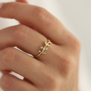 14K Solid Gold Thin Olive Leaf Ring, Minimal Stackable Ring, Wrap Ring, Branch, Mother's Day, Birthday Gift, Simple Gold Ring, Rose Gold