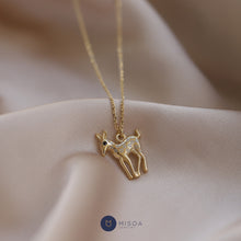 Load image into Gallery viewer, 14K Gold Fawn Pendant, Chain Necklace, Gold Chain, Animal Lovers, Everyday Jewelry, Deer, Gift for Her, Peace, Real Gold, Symbol of Stength
