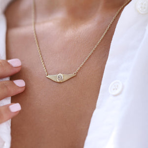 14k Real Gold Initial Necklace, Horizontal Plate Necklace, Angel Wings Necklace, Gold Croissant Pendant, Personalized Letter Signet Necklace