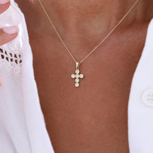 14K Real Gold Diamond Cross Medium Necklace,Gold Religious Necklace,Christian Faith Pendant,Round Framed Necklace, Diamond Gemstone