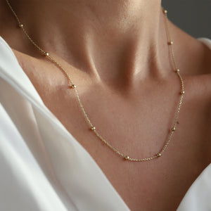 14K Gold Beaded Necklace, Satellite Chain Necklace, Dorica Beads, Dainty Jewelry, Minimalist Layering, Gift for Her, Mother’s Day