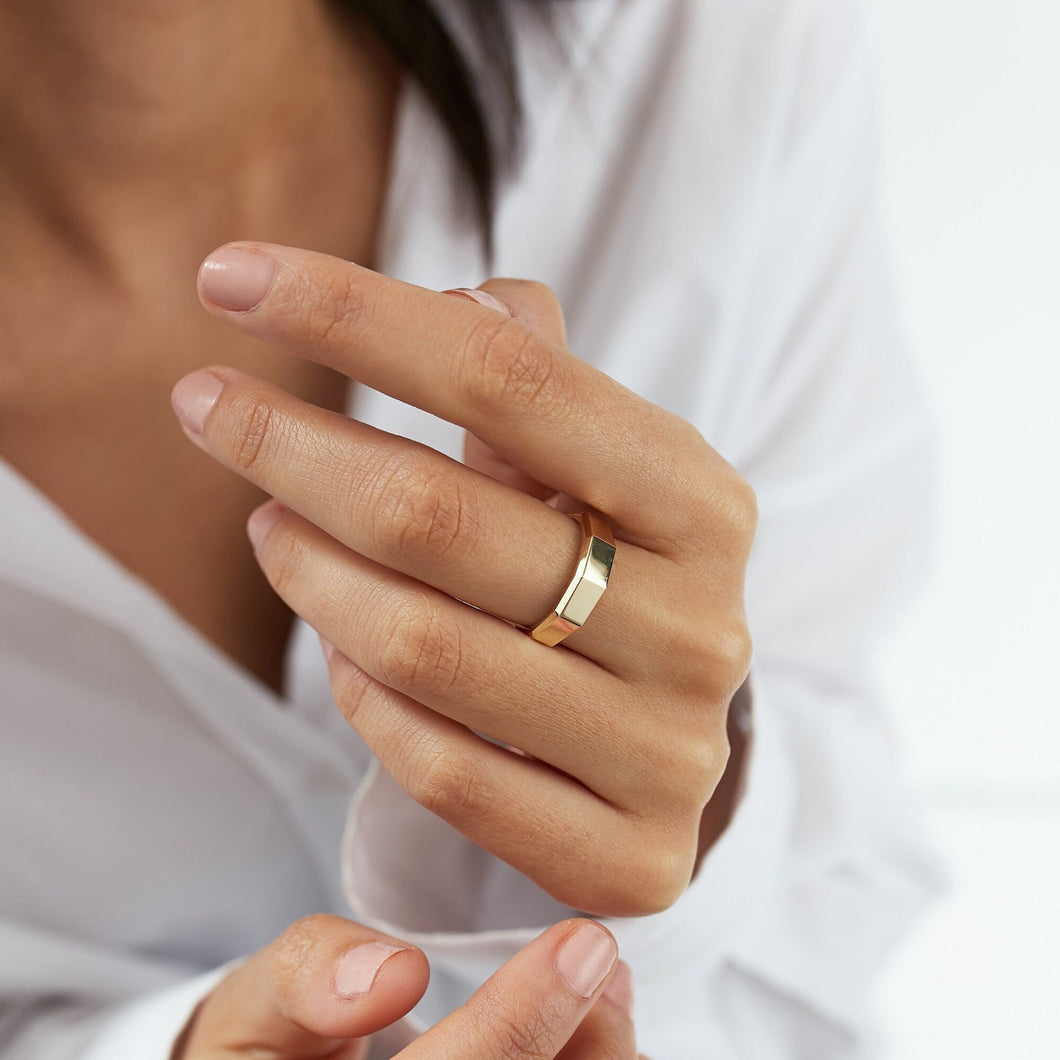 Gold Rectangle Ring, 14k Gold, Geometric, Stacking Jewelry, Unisex Jewelry, Statement, Retro Ring, Baguette, Birthday, Rose Gold, Minimalist