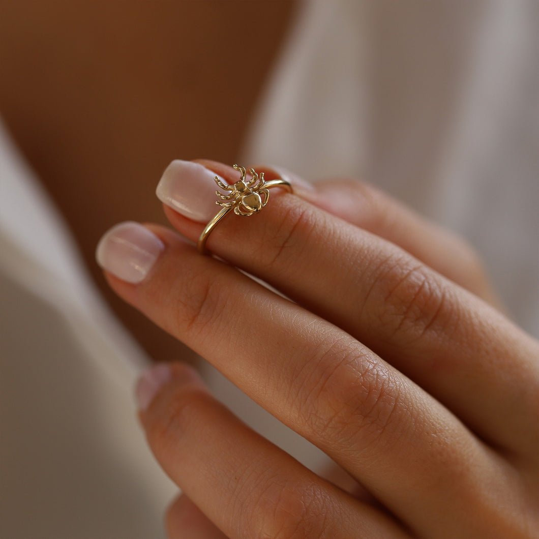 14K Gold Spider Ring, Minimal Stackable Ring, Thin Gold Ring, Everyday Jewelry, Mother's Day, Birthday, Astrology, Crab Ring, Gift for Her