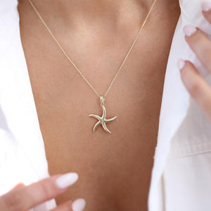 14k Gold Starfish Necklace, Solid Gold Starfish Charm Pendant, Starfish Layering Necklace, Gold Animal Necklace, Summer Beach Jewelry