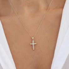 Load image into Gallery viewer, 14K Gold Patterned Cross Necklace, Gold Religious Pendant, Gold Cross Pendant, Elegant Christian Jewelry, Gold Jesus Cross Necklace
