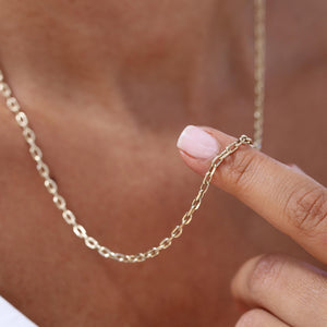 14K Real Gold Force Staple Chain,Gold Link Chain Necklace,Minimalist Thin Necklace,Gold Thin Chain,Woman and Man Unisex Chain